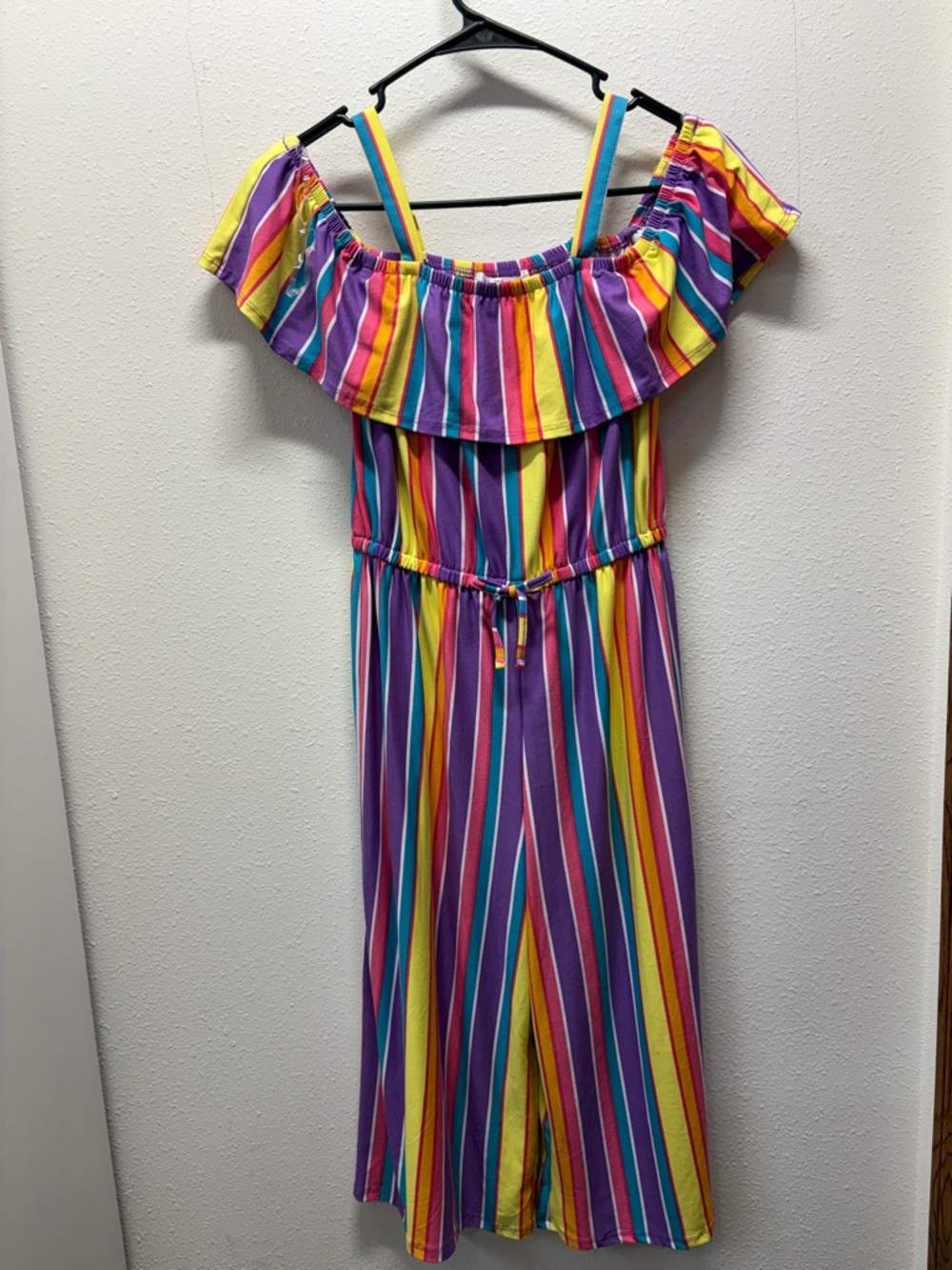 Colorful Rainbow Stripe Off-Shoulder Jumpsuit